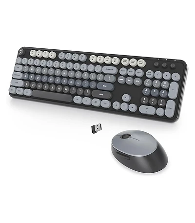 risokeys Wireless Keyboard and Mouse Set, Retro Typewriter, 2.4GHz Full Size 104-Key Cute Keyboard with Number Pad