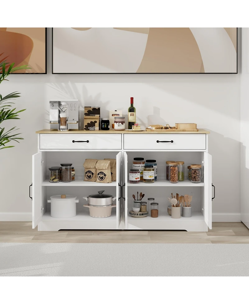 Casainc 55.91" Farmhouse Sideboard Buffet Cabinet with 2 Drawers and 4 Doors for Dining Storage