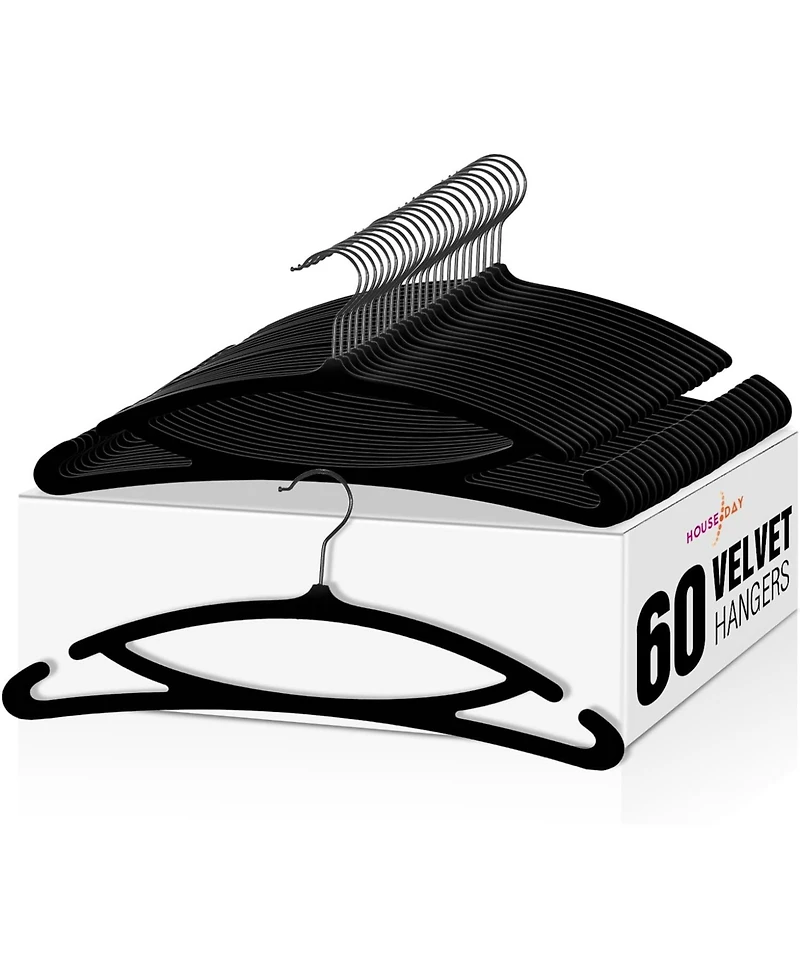 17.5 Inch Multifunction Velvet Hangers Black 60 Pack