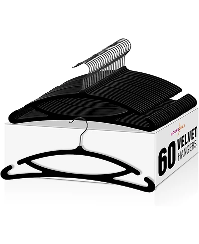 17.5 Inch Multifunction Velvet Hangers Black 60 Pack