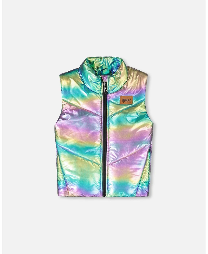 Deux par Big Girls Quilted Mid-Season Sleeveless Vest Metallic Multicolor