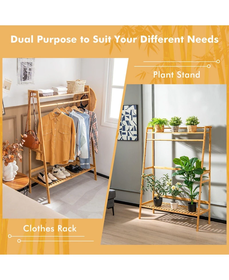 Ecooso Bamboo Clothing Rack with Storage Shelves