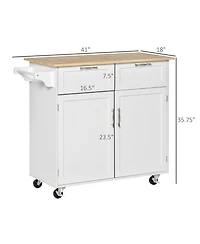 Halifax North America White Kitchen Island: 41" Rolling Cart with Rubberwood Top and Drawers