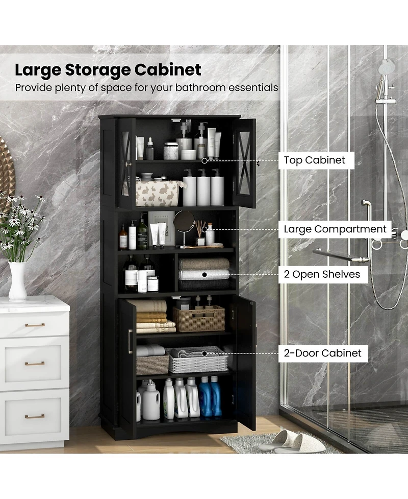 Costway Tall Bathroom Cabinet Large Floor Storage with Acrylic Doors & 3 Cubes