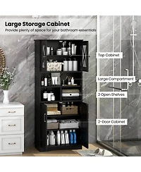 Costway Tall Bathroom Cabinet Large Floor Storage with Acrylic Doors & 3 Cubes