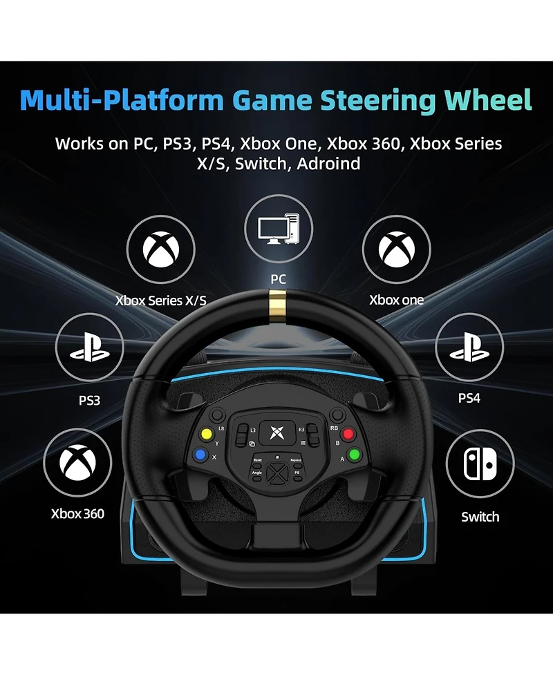Nbcp 1080°Racing Steering Wheel with Pedals & Shifter – Compatible with Xbox, PS4, Pc, Switch & More – Realistic Simulation with Vibration Feedback