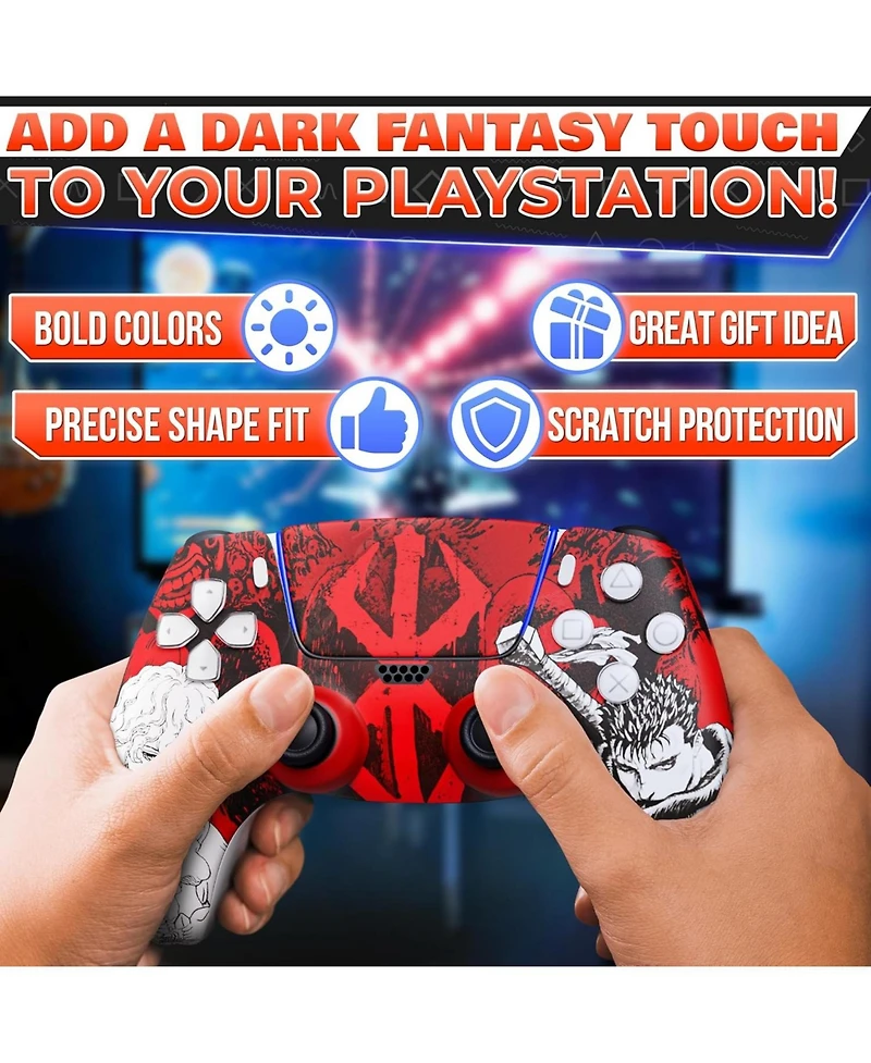 Nbcp PS5 Slim Skin with Controller Skin Set, Dark Warrior Anime Design, Matte Finish, Scratch-Resistant, Fade-Proof, Precise Fit, Protects from Dust