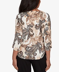 Alfred Dunner Women's Textured Paisley Ruched Sleeves Top