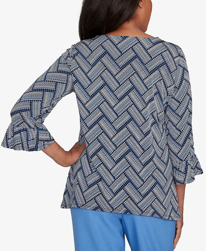 Alfred Dunner Women's Chevron Textured Knit Top with Necklace