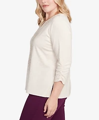 Alfred Dunner Women's Urban Legend Center Embellished V-Neck Top