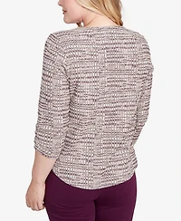 Alfred Dunner Women's Urban Legend Textured Shimmer Space Dye Top with Necklace
