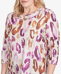 Alfred Dunner Women's Urban Legend Dramatic Animal Three Quarter Sleeve Top