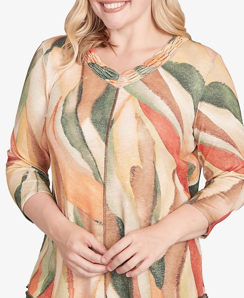 Alfred Dunner Women's Mount Laurel Stained Glass Shimmer V-Neck Top