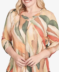 Alfred Dunner Women's Mount Laurel Stained Glass Shimmer V-Neck Top