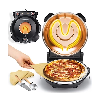 Countertop Pizza Maker - Electric Pizza Oven with Temperature Controls, Window and Thermometer (Black)