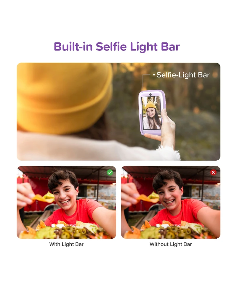 myFirst Camera 50 (Purple) New Ai Editor for Kids, 20MP Photos 1080P Video, Front & Selfie Lens, Birthday Gifts Boys Girls Ages 4-15 Port