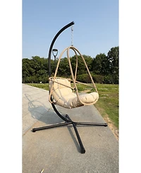 Flynama Swing Egg Chair with Stand Indoor Outdoor Wicker Rattan Patio Basket Hanging Chair with C Type bracket , with cushion and pillow,Patio Wicker