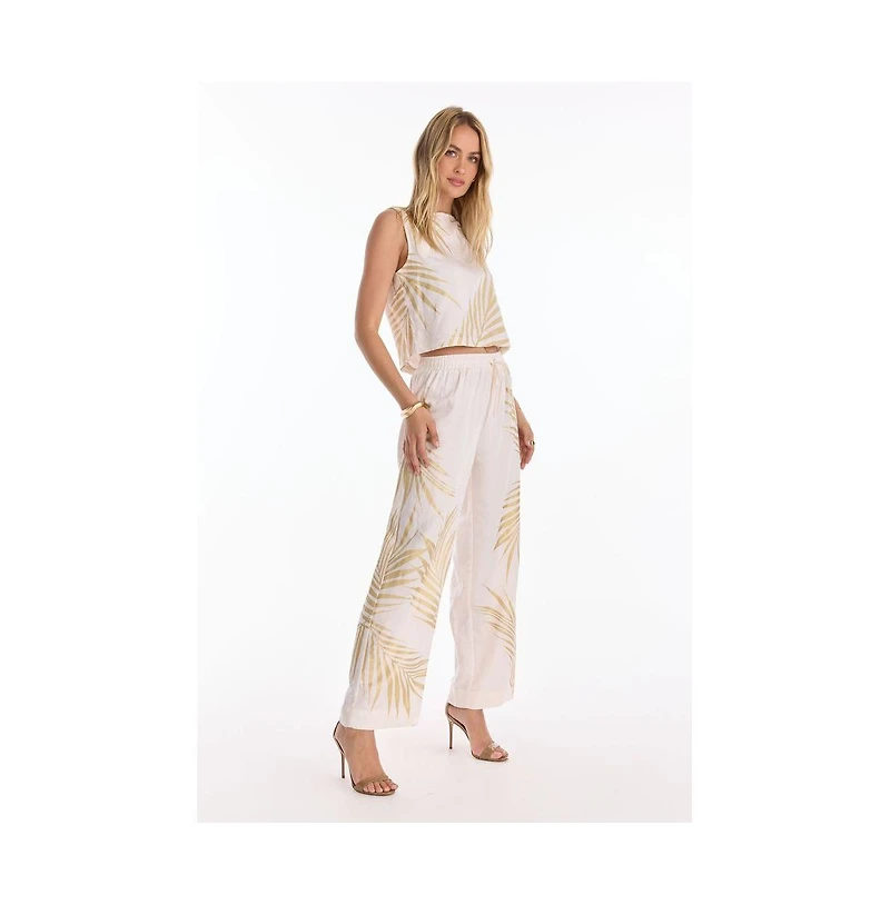The Noli Shop Women's Sola Linen Pant - Gold Palm