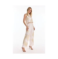 The Noli Shop Women's Sola Linen Pant - Gold Palm