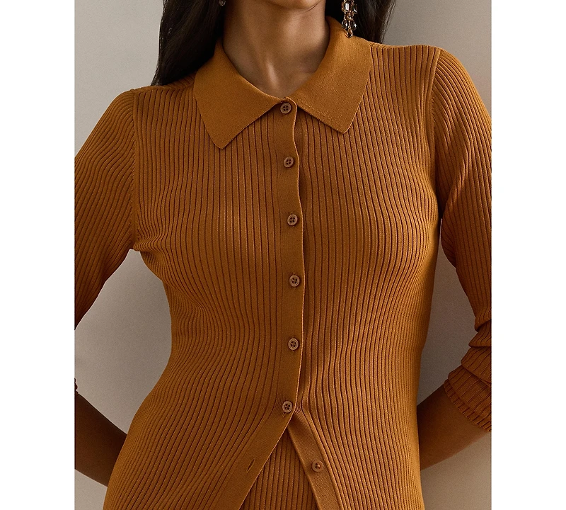 Lauren Ralph Women's Rib-Knit Long Sleeve Polo Cardigan Sweater