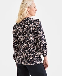 Style & Co Women's Printed Smocked-Cuff Knit Top, Macy's Exclusive