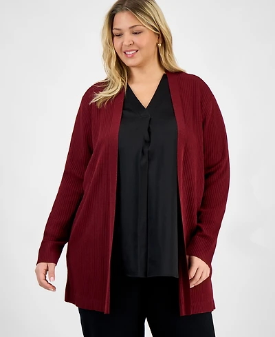 Jones New York Plus Open-Front Long-Sleeve Cardigan