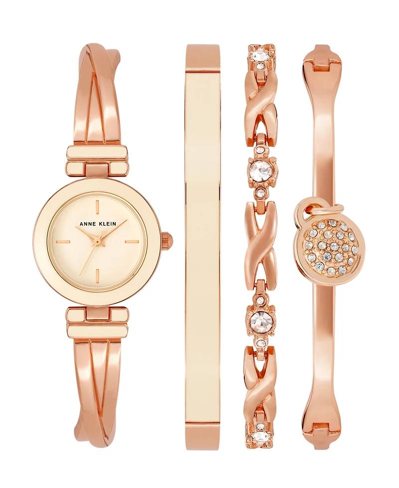 Anne Klein Women's Quartz Rose Gold-Tone Metal Alloy Bangle Watch Set