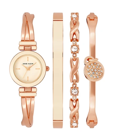 Anne Klein Women's Quartz Rose Gold-Tone Metal Alloy Bangle Watch Set