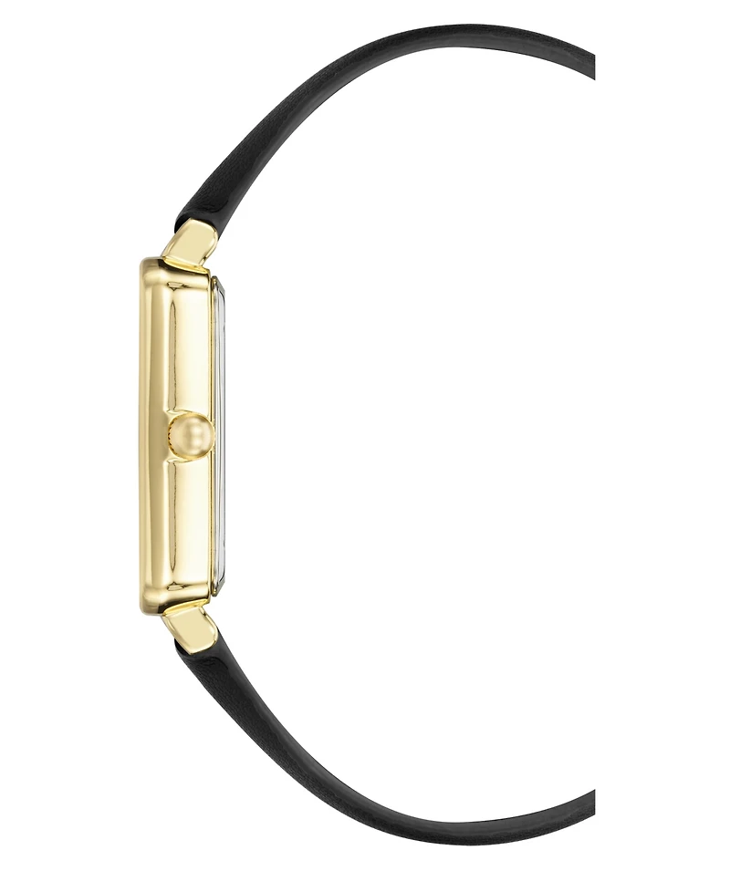 Anne Klein Women's Quartz Rectangular Black Leather and Gold-Tone Metal Alloy Watch, 26mm
