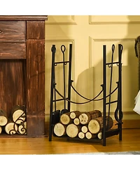 Outsunny 18" 2-Tier Firewood Log Wood Storage Rack & Accessories