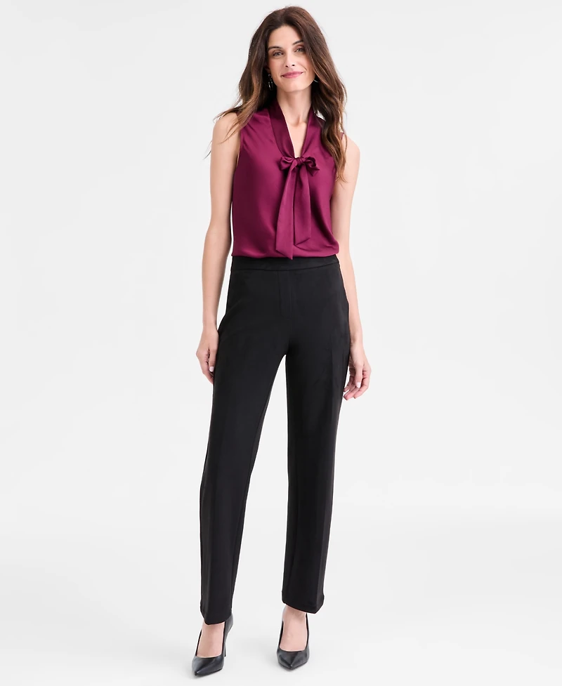 Kasper Women's Faux-Suede Mid-Rise Pull-On Straight Pants