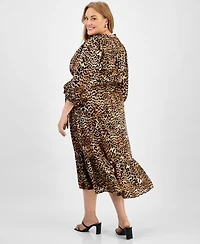 Jones New York Plus Printed Elbow-Sleeve Dress