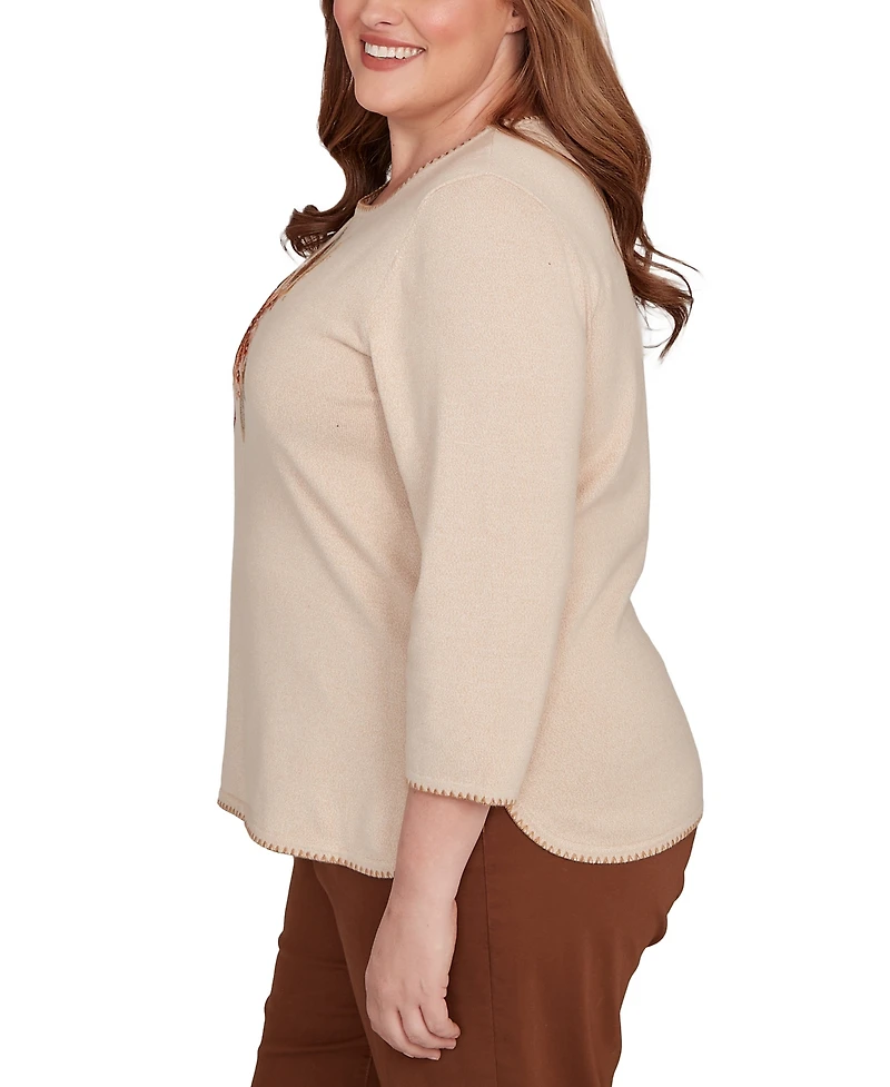Alfred Dunner Plus Mount Laurel Asymmetrical Embroidered Flower Sweater