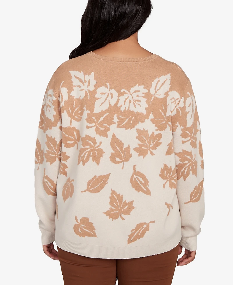 Alfred Dunner Plus Mount Laurel Falling Leaf Long Sleeve Sweater