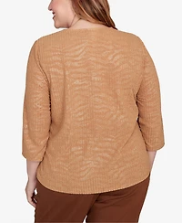 Alfred Dunner Plus Mount Laurel Shimmer Animal Jacquard Pull On Top with Necklace