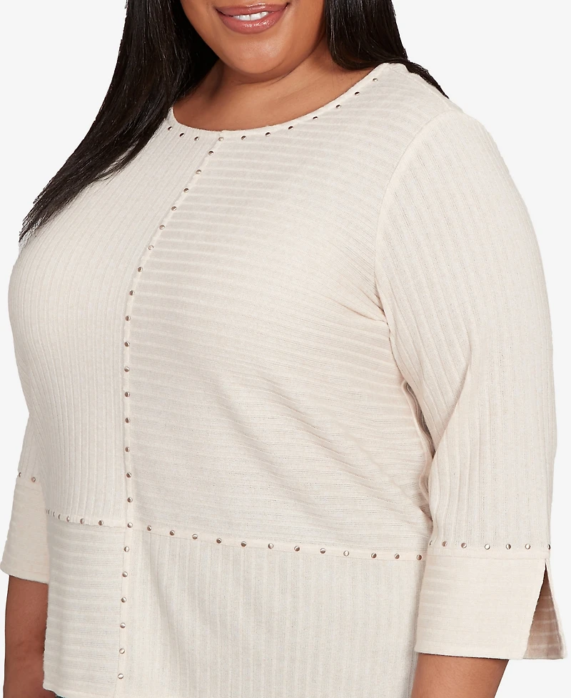 Alfred Dunner Plus Mount Laurel Heat Set Embellished Solid Top