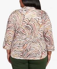 Alfred Dunner Plus Mount Laurel Animal Burnout Button Front Top