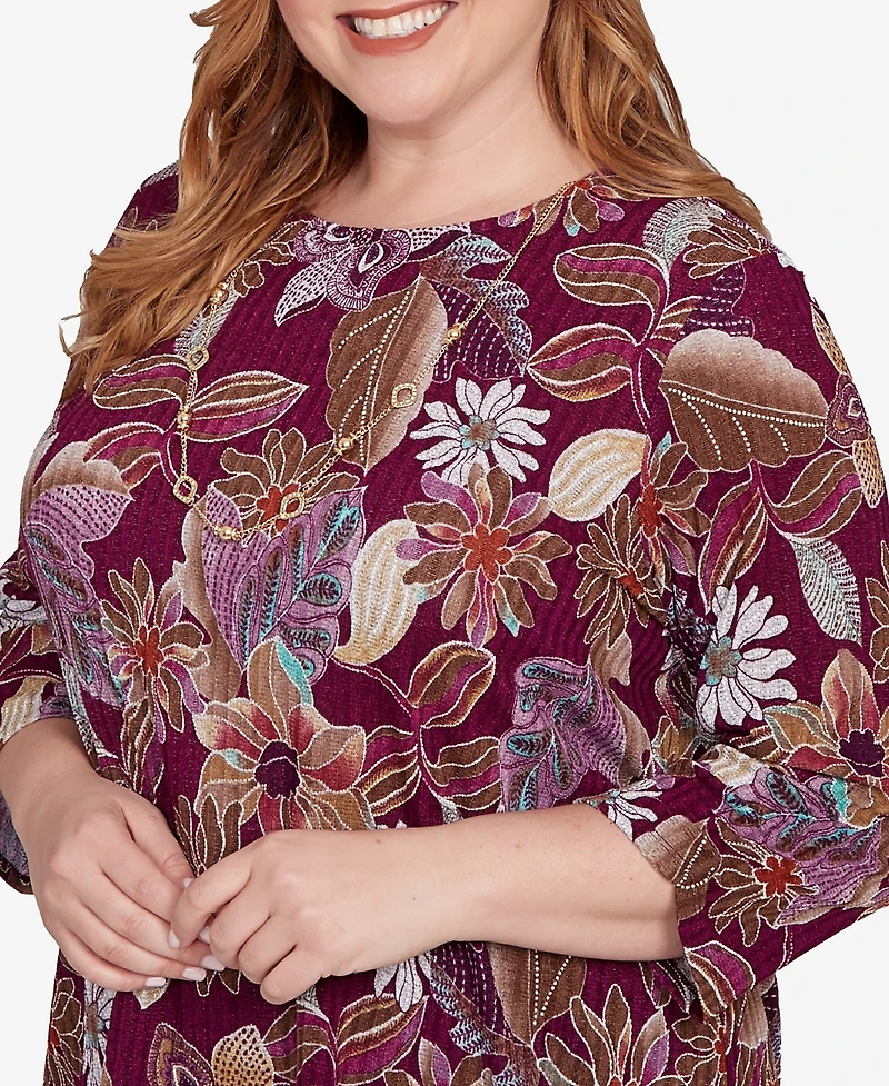Alfred Dunner Plus Urban Legend Batik Floral Melange Printed Top