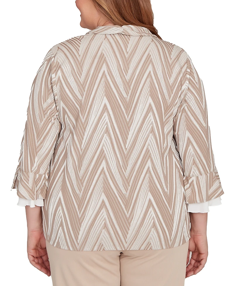 Alfred Dunner Plus Urban Legend Exploded Chevron Two One Pull On Top with Necklace