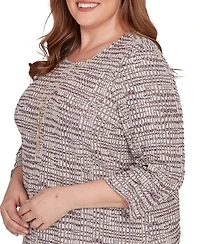 Alfred Dunner Plus Urban Legend Textured Shimmer Space Dye Top with Necklace