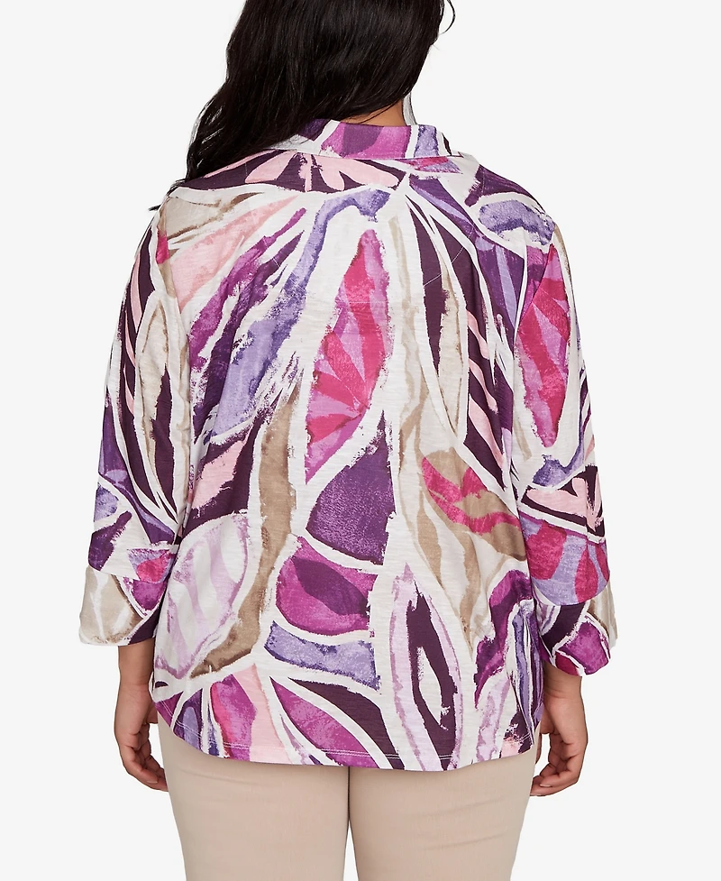 Alfred Dunner Plus Urban Legend Abstract Floral Button Front Top