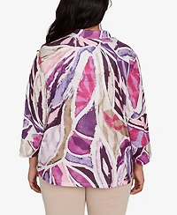 Alfred Dunner Plus Urban Legend Abstract Floral Button Front Top