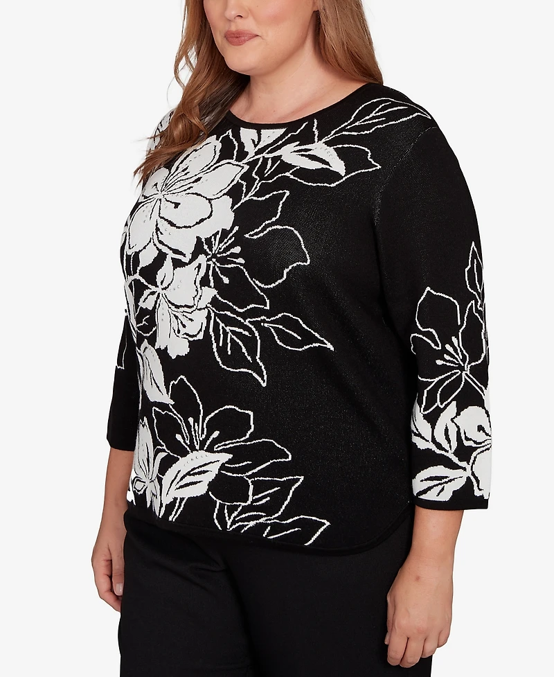 Alfred Dunner Plus As Usual Dramatic Floral Jacquard Sweater