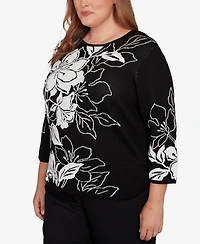 Alfred Dunner Plus As Usual Dramatic Floral Jacquard Sweater
