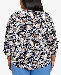 Alfred Dunner Plus As Usual Tie Sleeve Brushstroke Floral Knit Top