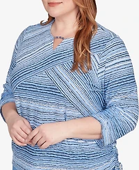Alfred Dunner Plus As Usual Spliced Textured Stripe Knit Top