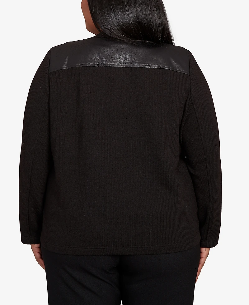 Alfred Dunner Plus As Usual Sweater Trim Pull On Jacket