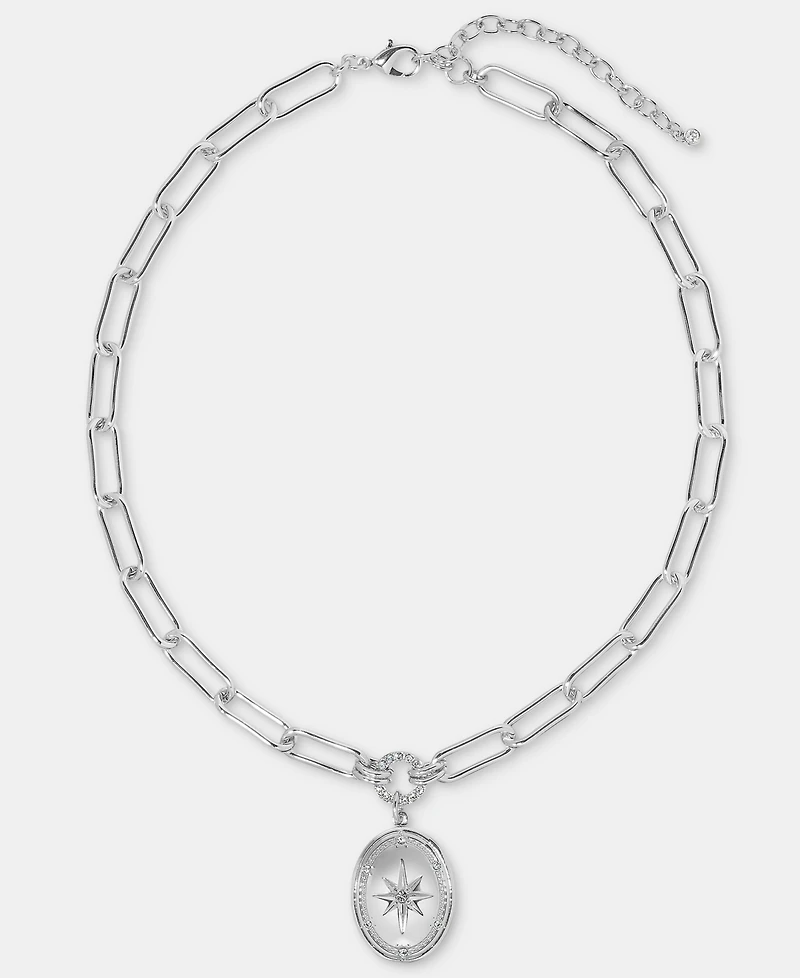 On 34th Pave Star Oval Locket Pendant Necklace, 18" + 3" extender, Macy's Exclusive