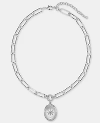 On 34th Pave Star Oval Locket Pendant Necklace, 18" + 3" extender, Macy's Exclusive