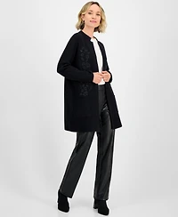 Kasper Women's Windowpane Open-Front Cardigan